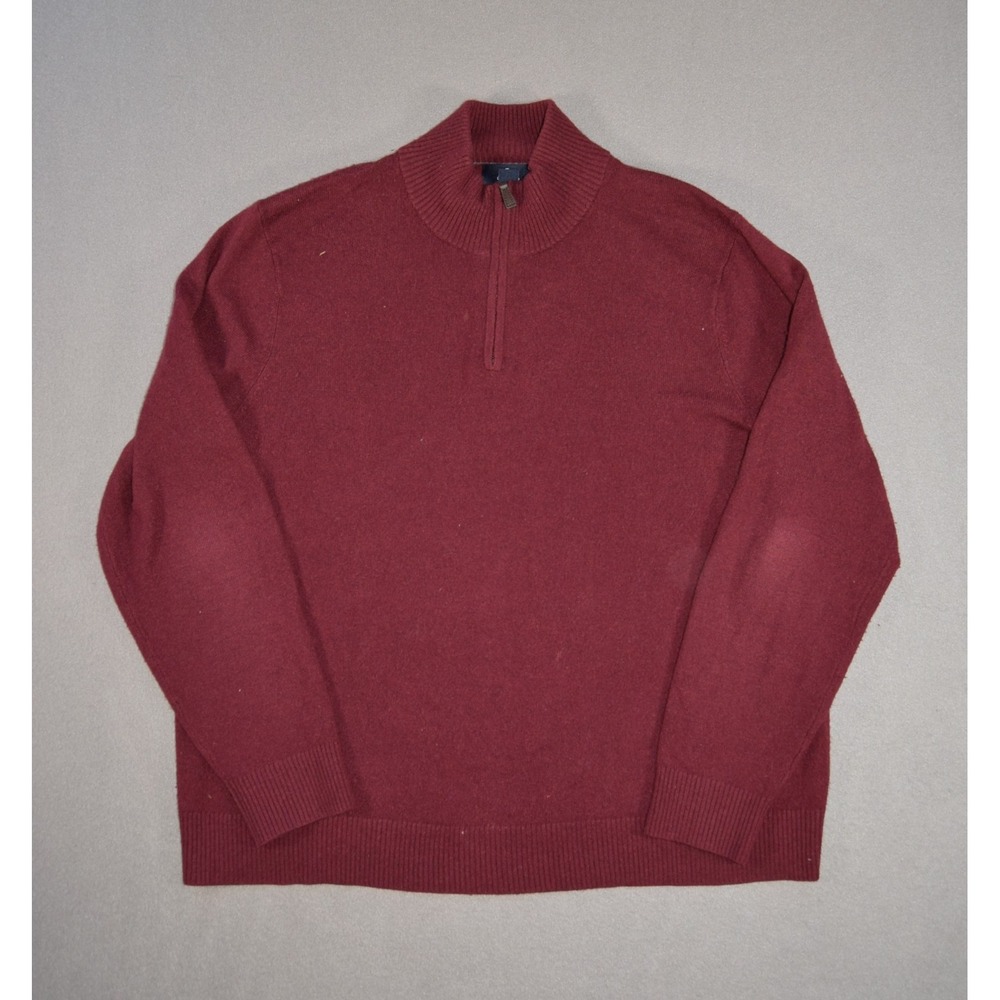 Lands End Sweater Mens XL Maroon 100% Cashmere 1/4 Zip Pullover Soft Burgundy